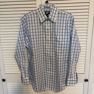 Lands' End Men's White and Blue Plaid Shirt